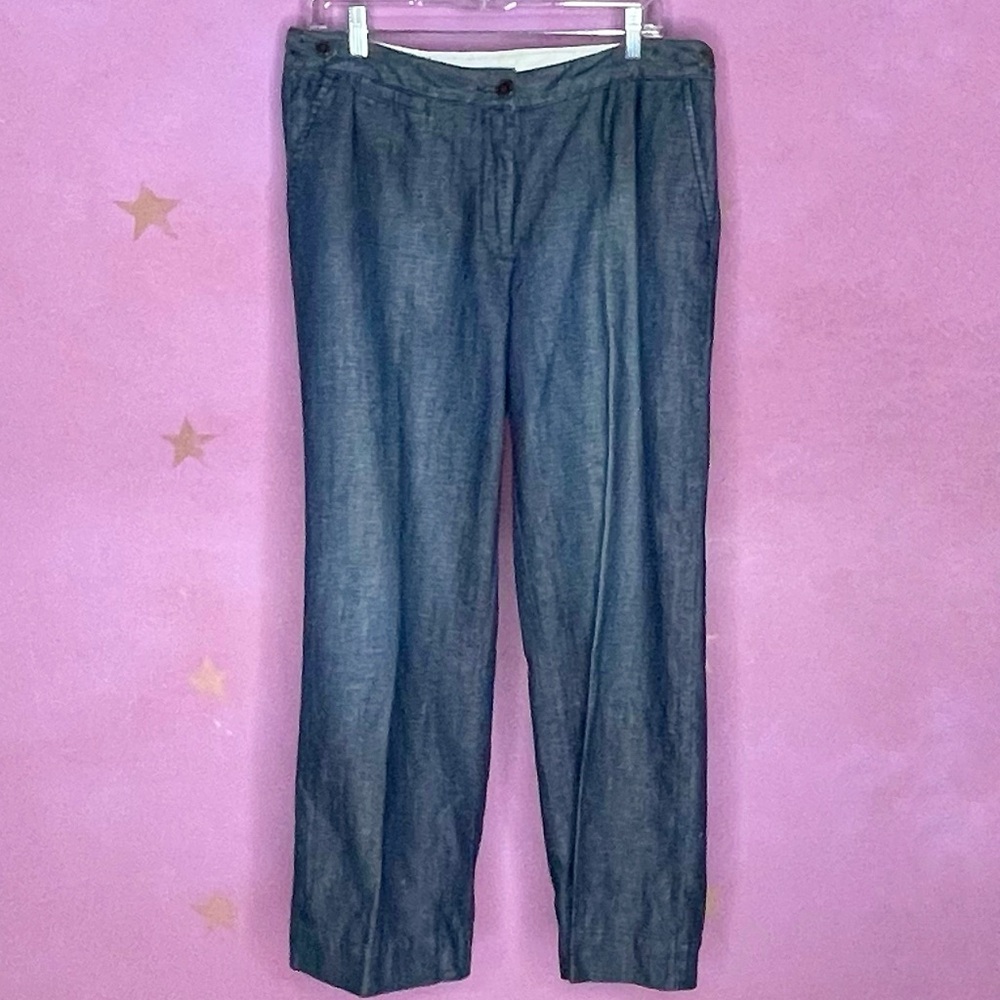 Lands End Linen Pants Blue Straight Leg Lightweight Beach Women’s Size 12 Petite